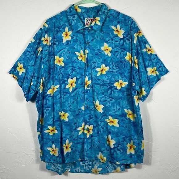 🏝️🌊☀️ Vintage JAMS WORLD  Rare Floral Blue Tropical Hawaiian Shirt Sz XL - EUC - Picture 1 of 7